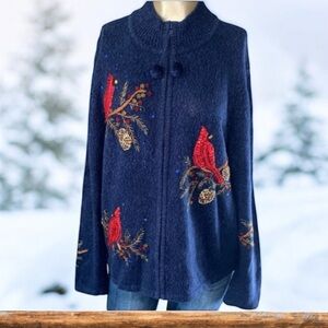Heirloom Collectibles Holiday Cardinal Bird Cardigan Sweater Medium 90s Y2K